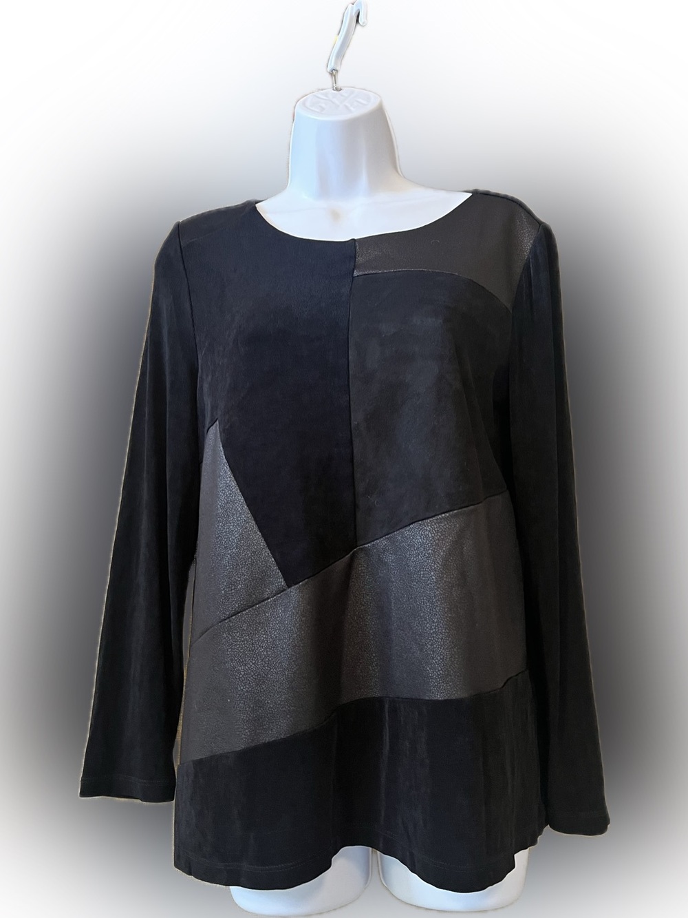 Chico’s Travelers faux leather slinky paneled long sleeved top 1 petite